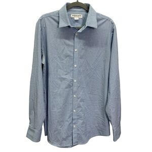 Mizzen+Main Performance Menswear Trim Fit Blue Gingham Check Dress Shirt Size M